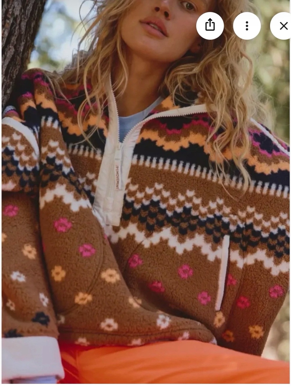 FP Movement by Free People Patterned Sherpa Half-Zip Pullover - Tan, Pink & Navy - Picture 2 of 5